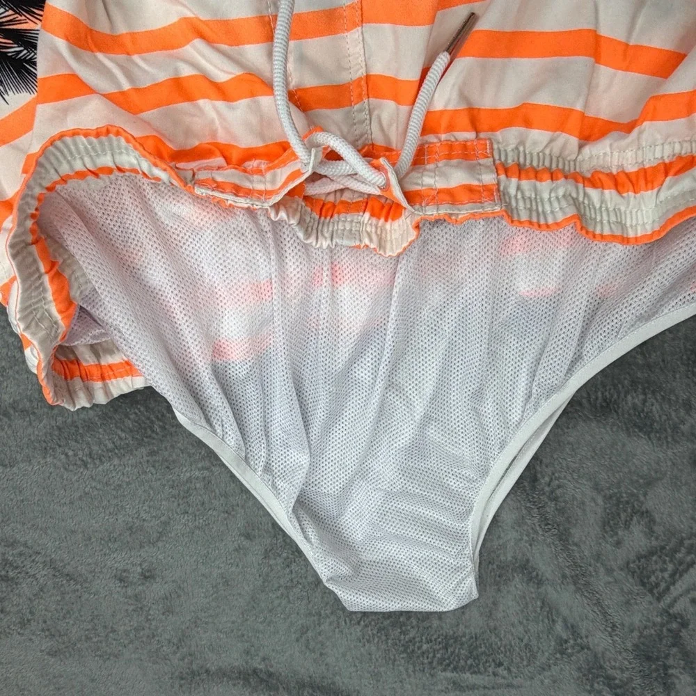 Kailua Surf Mens 3X Swim Trunks Orange White Striped Palm Tree Tropical Sunset‎